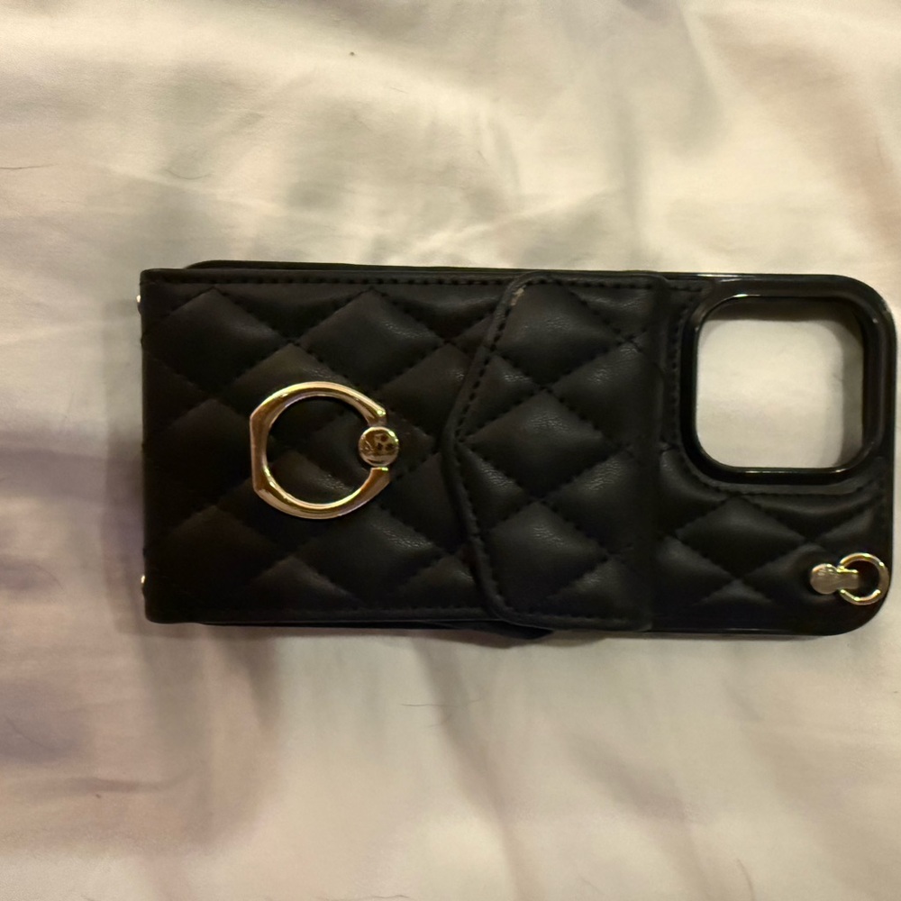 Elegant Black Quilted I Phone 13 Case with Ring Holder